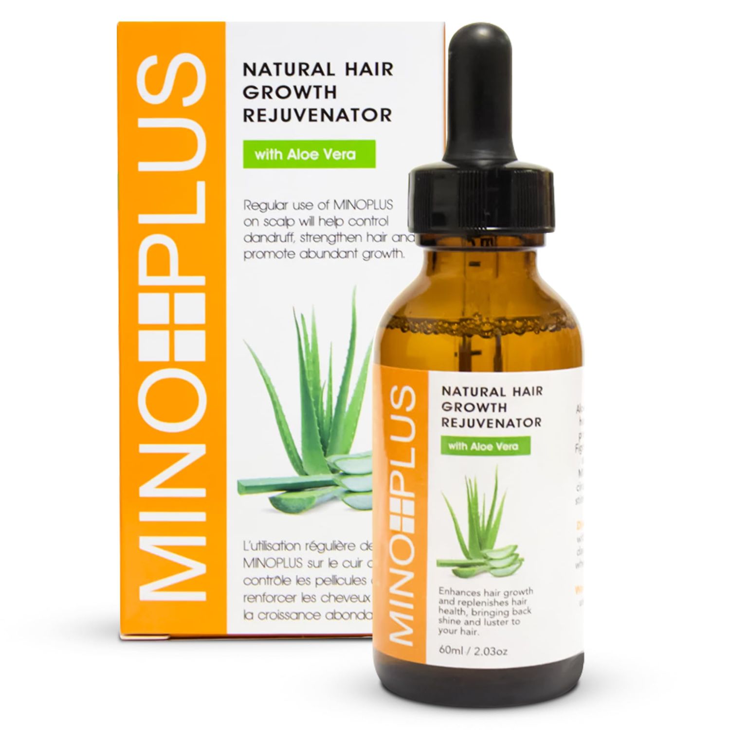Mino Plus Natural Hair Growth Serum - 60ml / 2fl oz - For Longer, Stronger Thicker, Fuller Hair - Formulated to Prevent Hair Loss, Hair Fall, with Aloe Vera