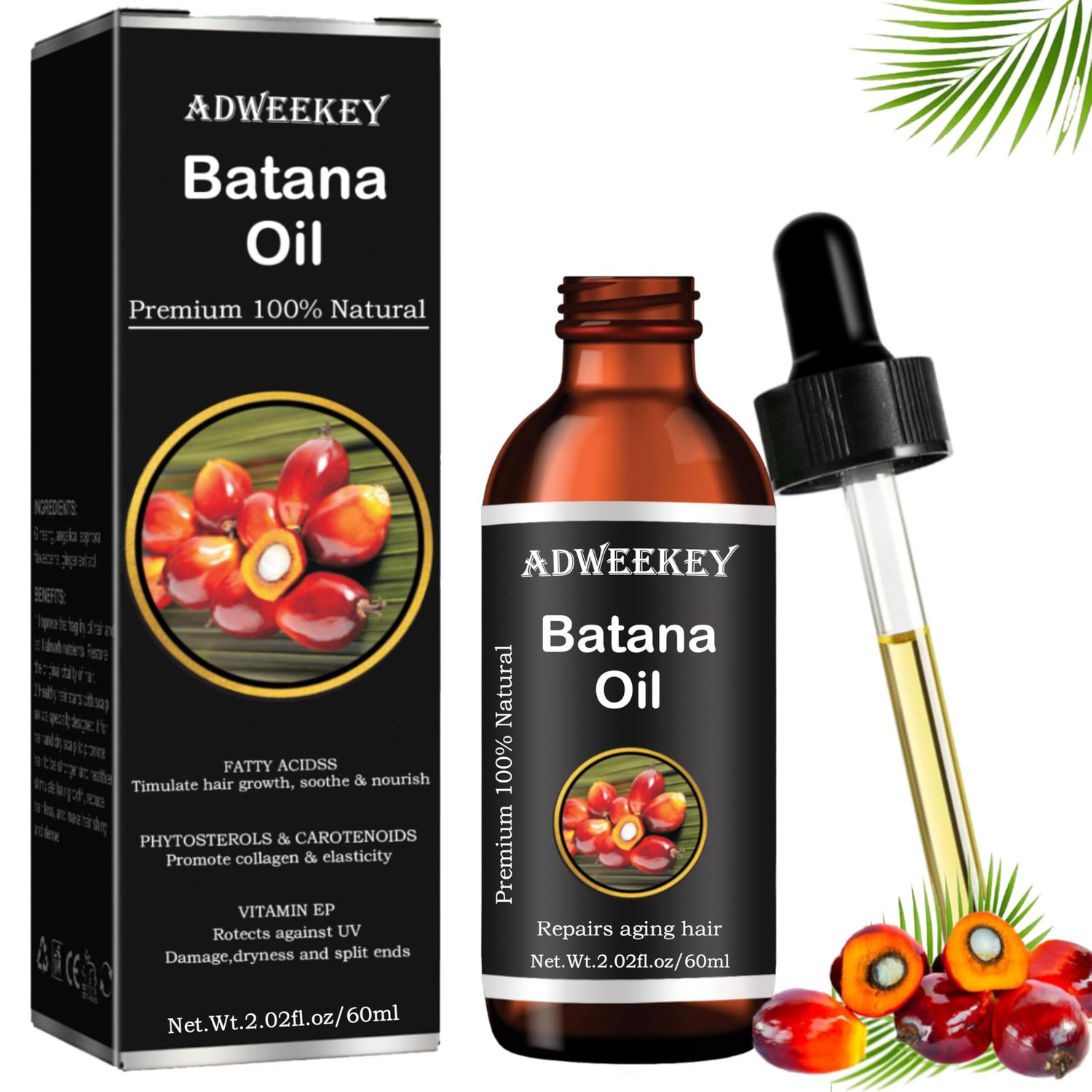 Adweekey Organic Batana Oil for Hair Growth, 100% Pure , Promotes Hair Wellness for Men &amp; Women, Enhances Hair &amp; Skin Radiance (2.0 Oz)