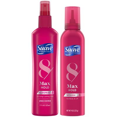 Suave Hair Styling Bundle -?Max Hold Unscented Hairspray + Volumizing Mousse, Moisturizing Hair Products Enriched with Vitamins &amp; Proteins (2 Piece Set)