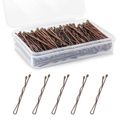DySaLic Mini Bobby Pins, 150 Count 1.38 Inch Small Hair Bobby Pins with Storage Box for Kids, Girls and Women - Brown