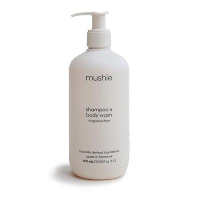 mushie Baby Shampoo &amp; Body Wash | Gentle Formula for Delicate Skin | Certified Organic | Made in Denmark, 13.53 fl oz (Fragrance Free)