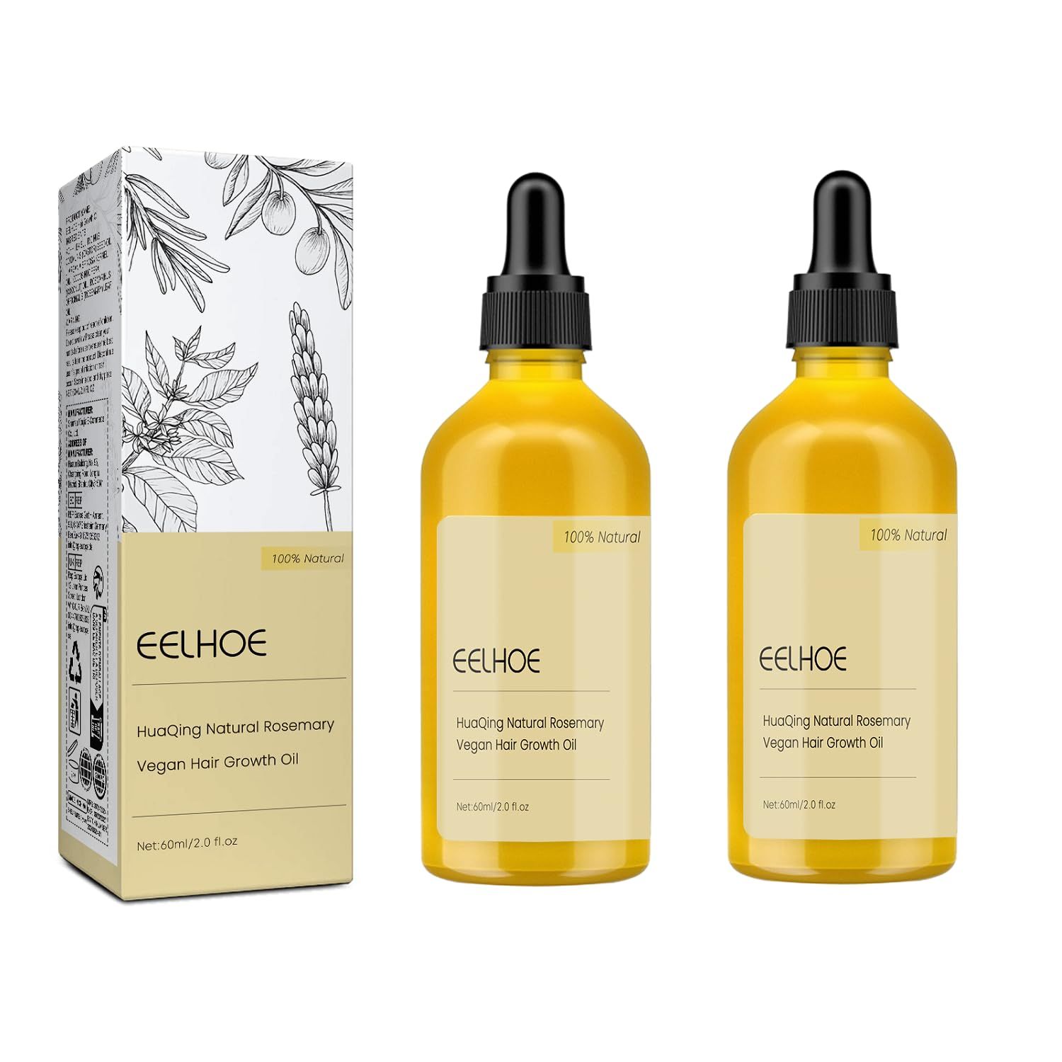 2Pcs Veganic Natural Hair Growth Oil, Eelhoe Improves Blood Circulation,Reduce Hair Loss,For Dry Damaged Hair.(120ML)
