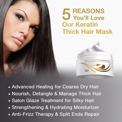 VITAMINS hair cosmetics Keratin Hair Mask Deep Conditioner - Biotin with Castor Oil Protein Conditioning Repair Treatment for Thick Dry Damaged or Color Treated Curly Straight Coarse Hair