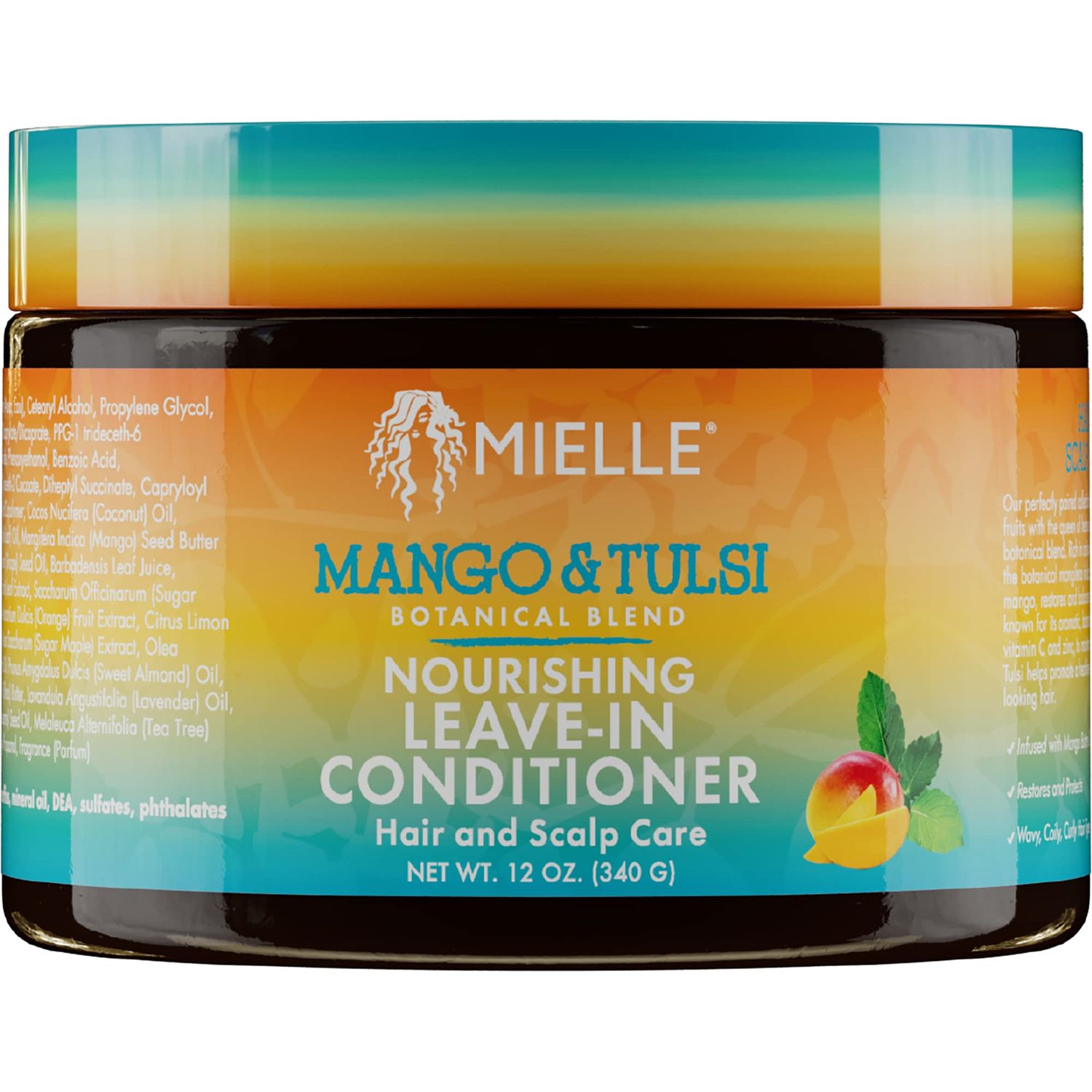 Mielle Organics Mango &amp; Tulsi Nourishing Leave-In Conditioner for Wavy &amp; Curly Hair, Moisturizes, Detangles, and Strengthens, Vegan and Cruelty-Free, 12 Ounce
