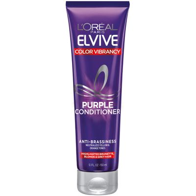 LOral Paris Elvive Color Vibrancy Anti-Brassiness Purple Conditioner for Color Treated Hair, neutralizes Yellow and Orange Tones, Highlighted Brunette, Blonde and Grey Hair, 5.1 Fl; Oz