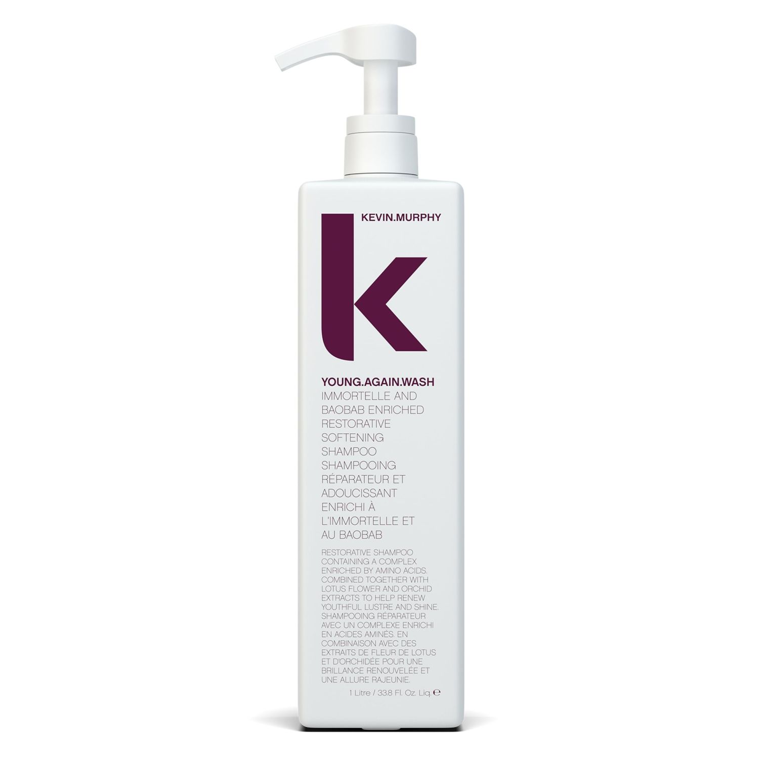 KEVIN.MURPHY YOUNG.AGAIN.WASH - Moisturising Shampoo - For Dry, Damaged &amp; Brittle Hair - Hair Repair &amp; Hydration - Amino Acids &amp; Lotus Flower Extract - Sulphate &amp; Paraben Free - 1 L / 33.8 fl oz