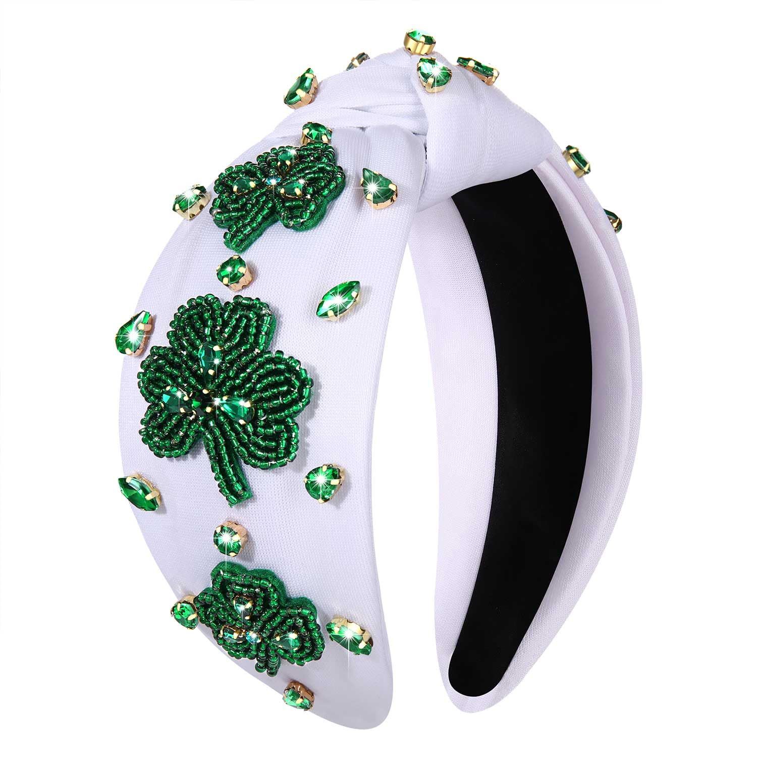 MOLOCH St.Patrick&#39;s Day Headband for Women St.Patrick&#39;s Day Beaded Leaf Headband Crystal Green Lucky Shamrock Hairband Irish Outfit St.Patrick&#39;s Day Hair Accessories