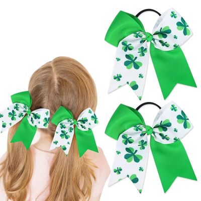 Clover Shamrock Hair Bows for Girls St Patrick&#39;s Day Hair Accessories Big Bows for Hair Ties Rope Scrunchies Green Cheer Bows for Cheerleader Ponytail Holder 2 PCs
