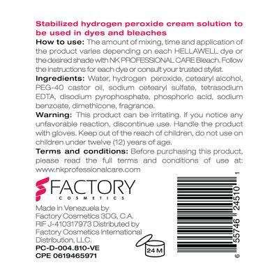 NK Professional Care OXY ACTIVE Activating Oxygenated Cream. Cream peroxide developer. Ideal complement for dyes and bleaches. Vol 30 (4oz)