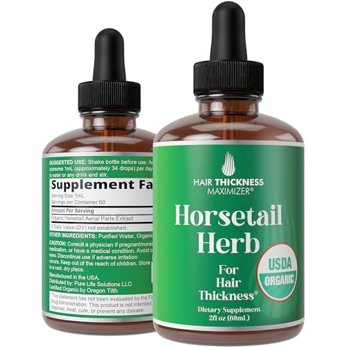 USDA Organic Horsetail Herb Liquid Drops for Hair Growth, Thickening. Vegan, Pleasant Tasting Supplement with Horsetail. Zero Sugar, Alcohol Free Hair Vitamins for Women and Men