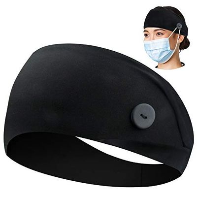 ABAMERICA Headbands with Button for Mask, Wide Nurses Headbands Non Slip Elastic Ear Protection for Women Men Doctors Sweatband Headband (BUTTON- 1 PACK COLOR05)
