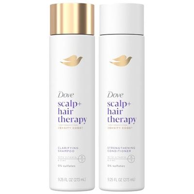 Dove Scalp + Hair Therapy Set - Density Boost Clarifying Shampoo and Strengthening Conditioner with Vitamins B3 &amp; E, Zinc &amp; Peptides, 9.25 Oz Ea (2 Piece Set)