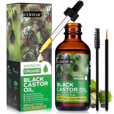 Ktintar Jamaican Black Castor Oil,100% Pure and Natural Organic Castor Oil Cold Pressed Glass Bottles, Hair Growth, Eyebrow Care, Skin Care, Nourishes &amp; Hydrates Hair, 60ML