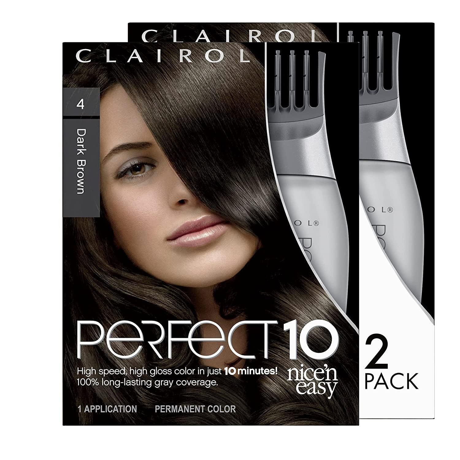 Clairol Nice&#39;n Easy Perfect 10 Permanent Hair Color, 4 Dark Brown, Pack of 2