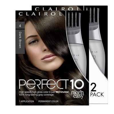 Clairol Nice&#39;n Easy Perfect 10 Permanent Hair Color, 4 Dark Brown, Pack of 2