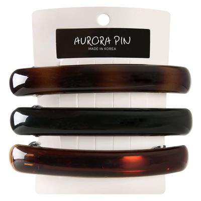 Aurora Pin Stylish Tortoise Shell Hair Clip - Autoclasp Barrettes For Styling in an Updo, Bun, Ponytail - Strong Korea Made Accessory for Thick, Medium Volume Hair - Set of 3 Pieces, 3 Colors