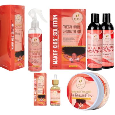 MAKOF Kids Hair Growth Set. Shampoo &amp; Conditioner with black castor oil, Wheat Protein, Argan, Jojoba, Aloe Vera, , Mask Treatment and Leave-in, Sulfate Paraben Free, No harsh chemicals.