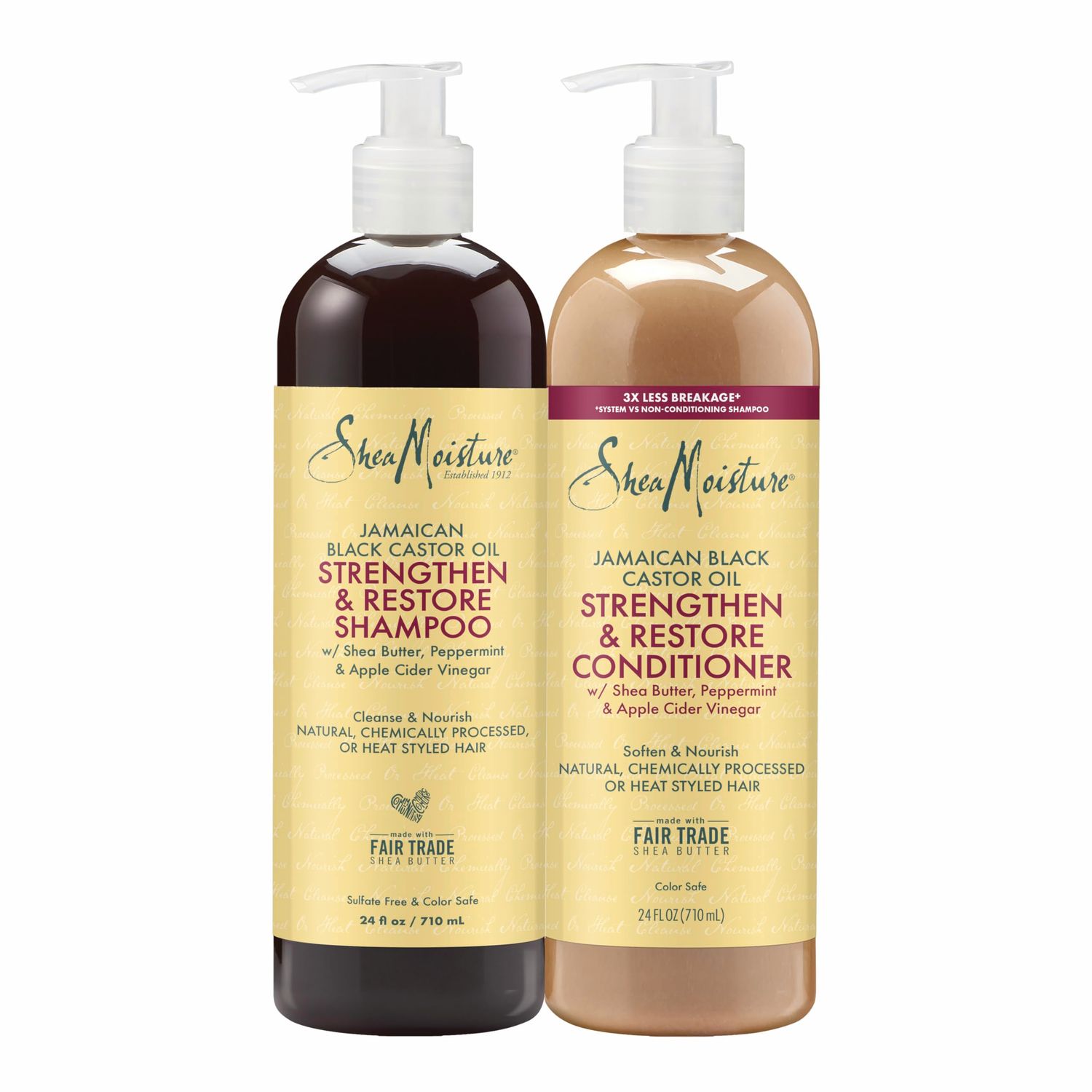SheaMoisture Strengthen &amp; Restore Shampoo and Conditioner Bundle Jamaican Black Castor Oil 2 Pack to Cleanse &amp; Nourish Dry, Damaged Hair, 24 oz