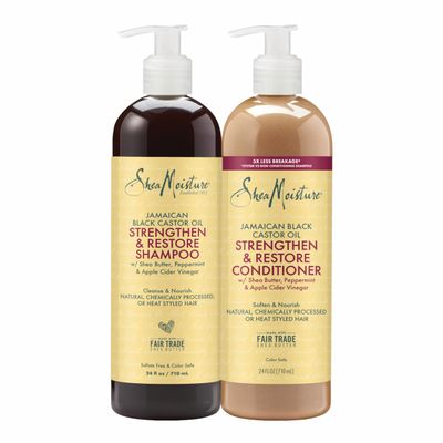 SheaMoisture Strengthen &amp; Restore Shampoo and Conditioner Bundle Jamaican Black Castor Oil 2 Pack to Cleanse &amp; Nourish Dry, Damaged Hair, 24 oz