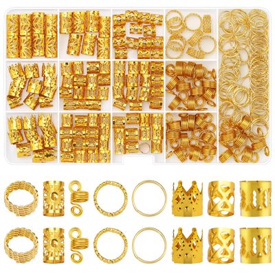 Sightor 262PCS Hair Jewelry for Braids, Gold Dreadlock Beads Locs Accessories Hair Charms for Women Adjustable Hair Rings Hair Cuff Hair Beads Decorations(Gold)