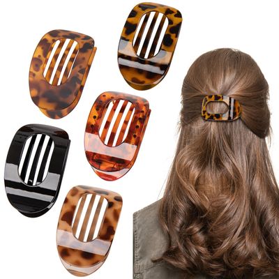 5 PCS Flat Hair Clips - Round Hair Claw Clips for Women &amp; Girls, Durable French Hold Barrettes for All Hair Types, Comfortable Curved Clips Perfect for Lying Down, Driving, and Everyday Use