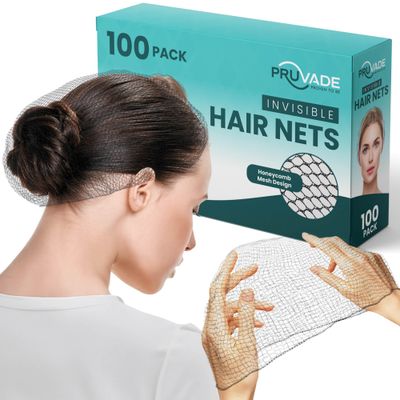 Pruvade - Invisible Hair Nets for Women &amp; Men | Pack of 100 | Elastic 24&quot; Mesh Hair Net for Buns, Long Hair &amp; Short Hair - Hairnets for Ballet Dancers, Sleeping, Wig Storage, Food Service &amp; More