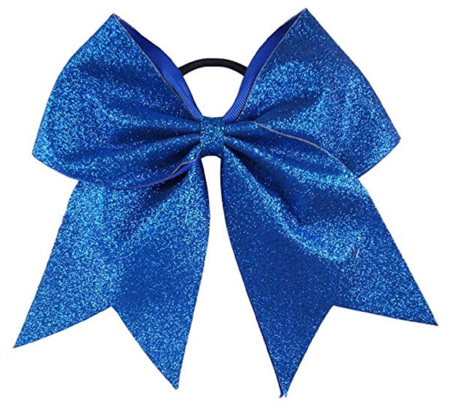 Kenz Laurenz Glitter Cheer Bows Cheerleading Softball Gifts, Team Bow with Ponytail Holder Complete your Cheerleader Outfit, Strong Hair Ties Bands Elastics for Girls and Women, Blue (Pack of 1)