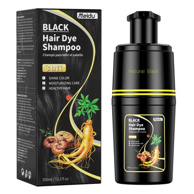 MEIDU Black Hair Dye Shampoo 3 in 1 for Grey Hair Coverage, Hair Dye Shampoo for Women Men, Herbal Ingredients 350ml