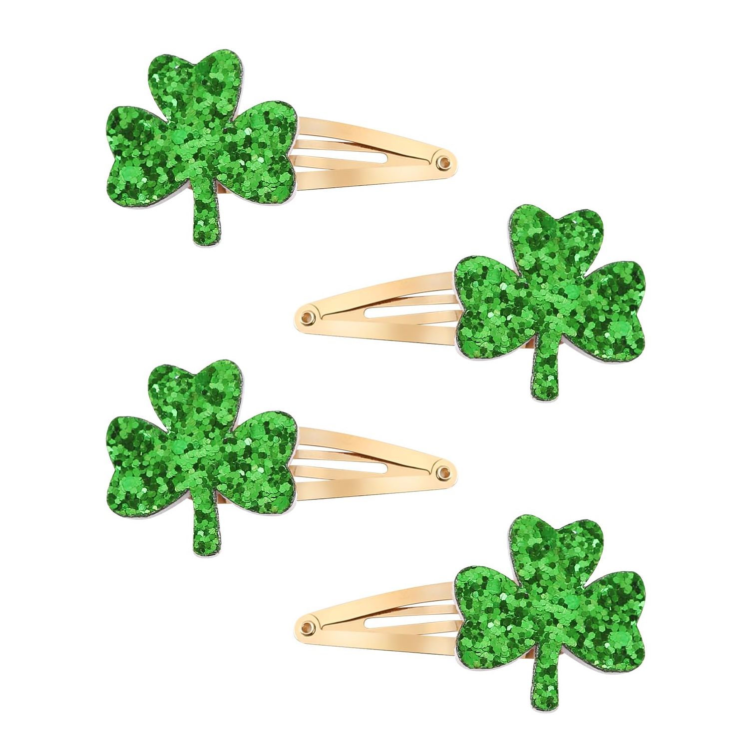 2 Pairs Glitter Green Clover Hair Clips Lucky Shamrock Hairpins Women Girls St. Patrick&#39;s Day Costume Hair Accessories