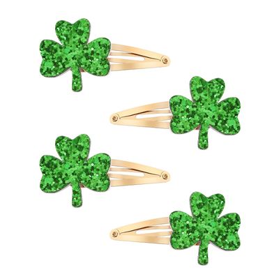 2 Pairs Glitter Green Clover Hair Clips Lucky Shamrock Hairpins Women Girls St. Patrick&#39;s Day Costume Hair Accessories