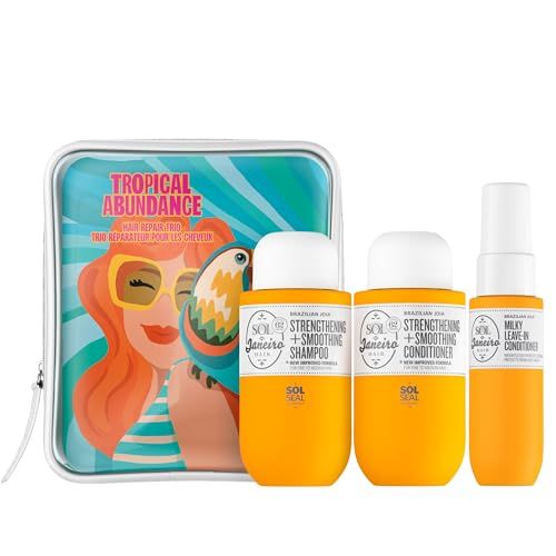 Sol de Janeiro Tropical Abundance Hair Repair Trio Travel Set | Jet Set | Sulfate Free Brazilian Joia Shampoo and Conditioner | Leave In Conditioner Spray | TSA Friendly