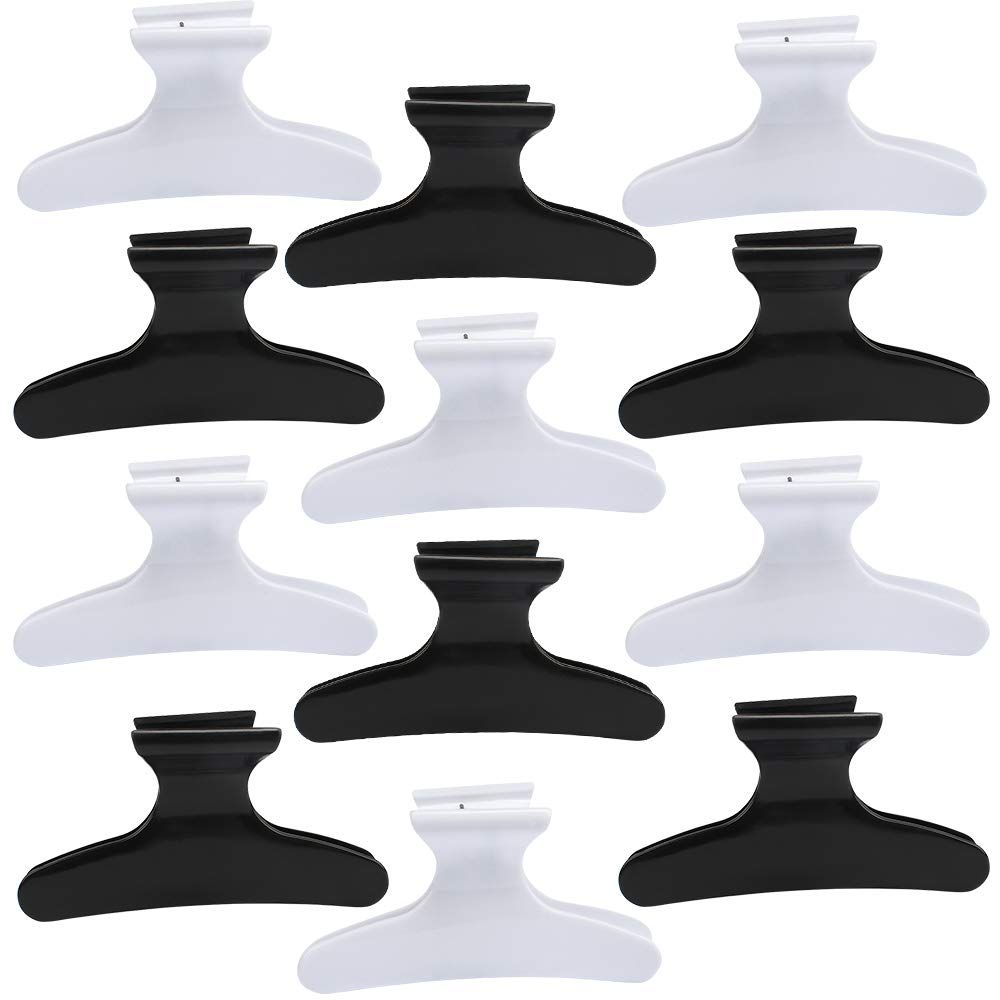 BAHABY Hair Clips for Styling Sectioning 12 Pack Black White Butterfly Clamps Hair Claw Clips Pro Salon Hair Clips for Styling, Sectioning, Cutting and Coloring