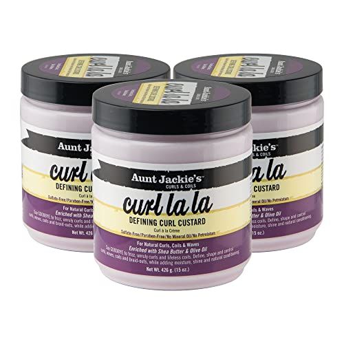 Aunt Jackie&#39;s Curl La La Defining Custard for Curls, Coils &amp; Waves - Enriched with Shea Butter and Olive Oil, 15 oz, 3 Pack