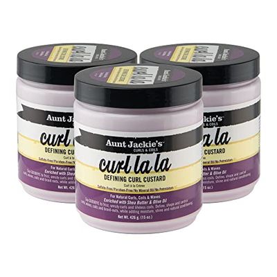 Aunt Jackie&#39;s Curl La La Defining Custard for Curls, Coils &amp; Waves - Enriched with Shea Butter and Olive Oil, 15 oz, 3 Pack