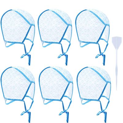 6 Pieces Hair Cap Highlighting Frosting Cap Highlight for Dye Color with Plastic Hooks Hair Coloring Salon Hairdressing Tool Kit Supplies(Blue)