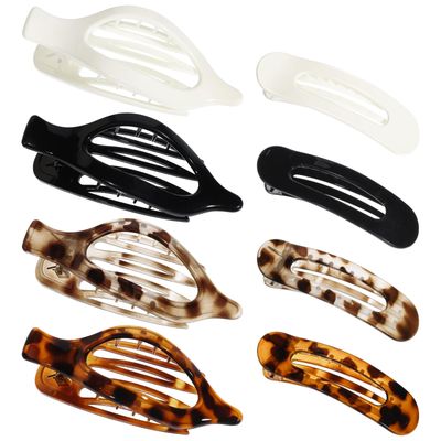 obeoby 8 PCS Flat Hair Clips, Tortoiseshell Flat Claw Clips 2 Styles Hair Claws for Women Girls Thin Hair