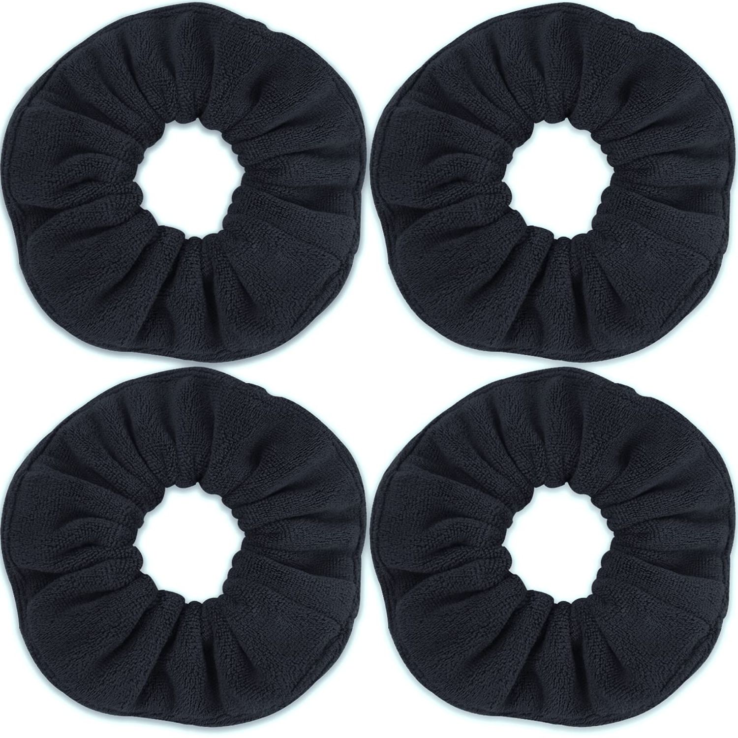 IVARYSS Super Towel Scrunchies for Drying Hair, Absorbent and Soft Microfiber for Frizz Free, Large Thick Ponytail Holder Wet Hair Accessories for Women and Girls, 4 PCS (Black)