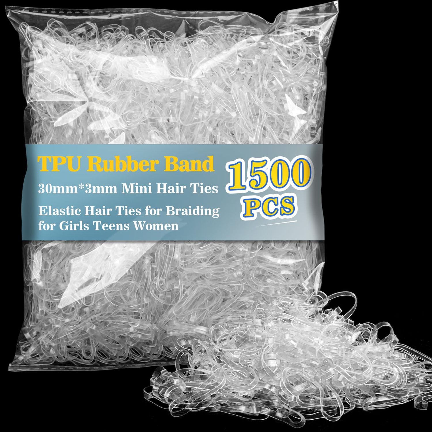 MAQIHAN Small Rubber Bands - 1500 PCS Mini Hair Ties TPU Elastic Hair Ties for Braiding Hair Bands Thin Hair Ties Ponytail Holders for Girls Teens Women