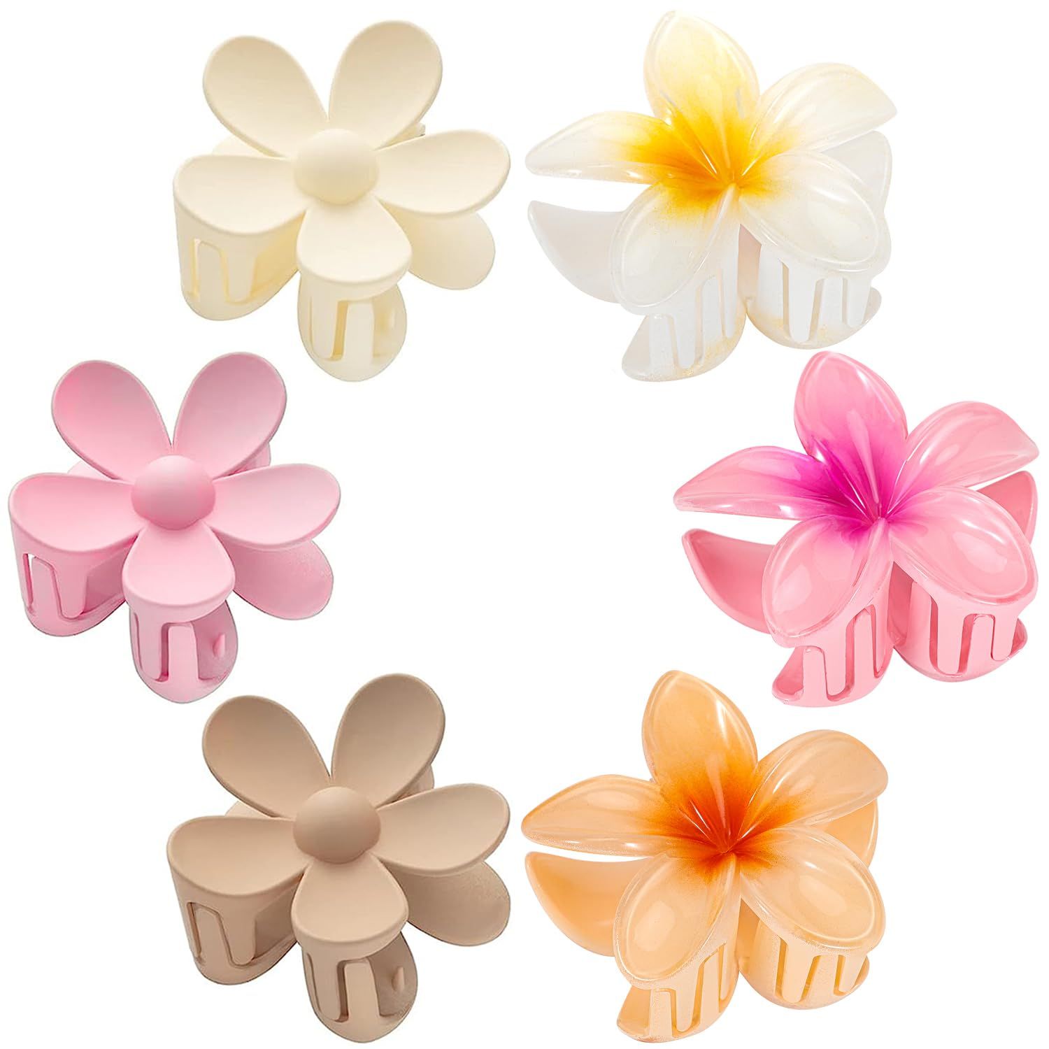 6 Pack Flower Hair Clips for Women, Preppy Claw Clip, Hawaiian Plumeria Flower Clips for Thin Hair, Large Cute Hair Clips for Thick Hair, Gifts for Women Teen Girls