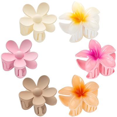 6 Pack Flower Hair Clips for Women, Preppy Claw Clip, Hawaiian Plumeria Flower Clips for Thin Hair, Large Cute Hair Clips for Thick Hair, Gifts for Women Teen Girls