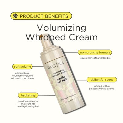 Pacifica Hair Mousse - Vanilla Oat Milk - Light Hold for Soft Volume & Hydration with Touchable Hold, Delightful Vanilla Scent, Vegan & Cruelty-Free, 5 fl oz