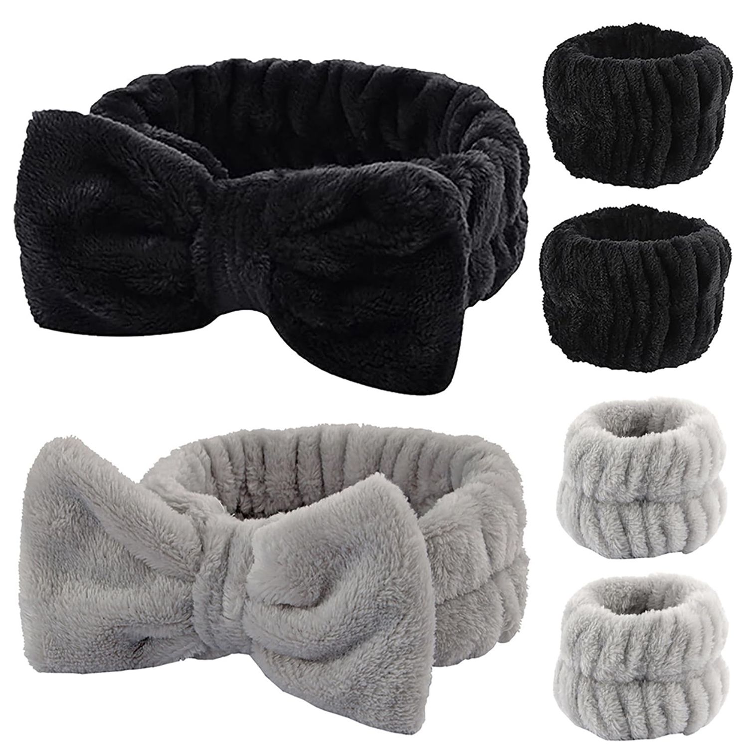 YIFVNGHUI Wrist Towels for Washing Face spa Wristbands and Headband Microfiber Quick Dry Absorbent Wristbands for Girls Men Makeup 6PCS Arm Bands Set(Black&amp;Grey)