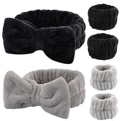 YIFVNGHUI Wrist Towels for Washing Face spa Wristbands and Headband Microfiber Quick Dry Absorbent Wristbands for Girls Men Makeup 6PCS Arm Bands Set(Black&amp;Grey)
