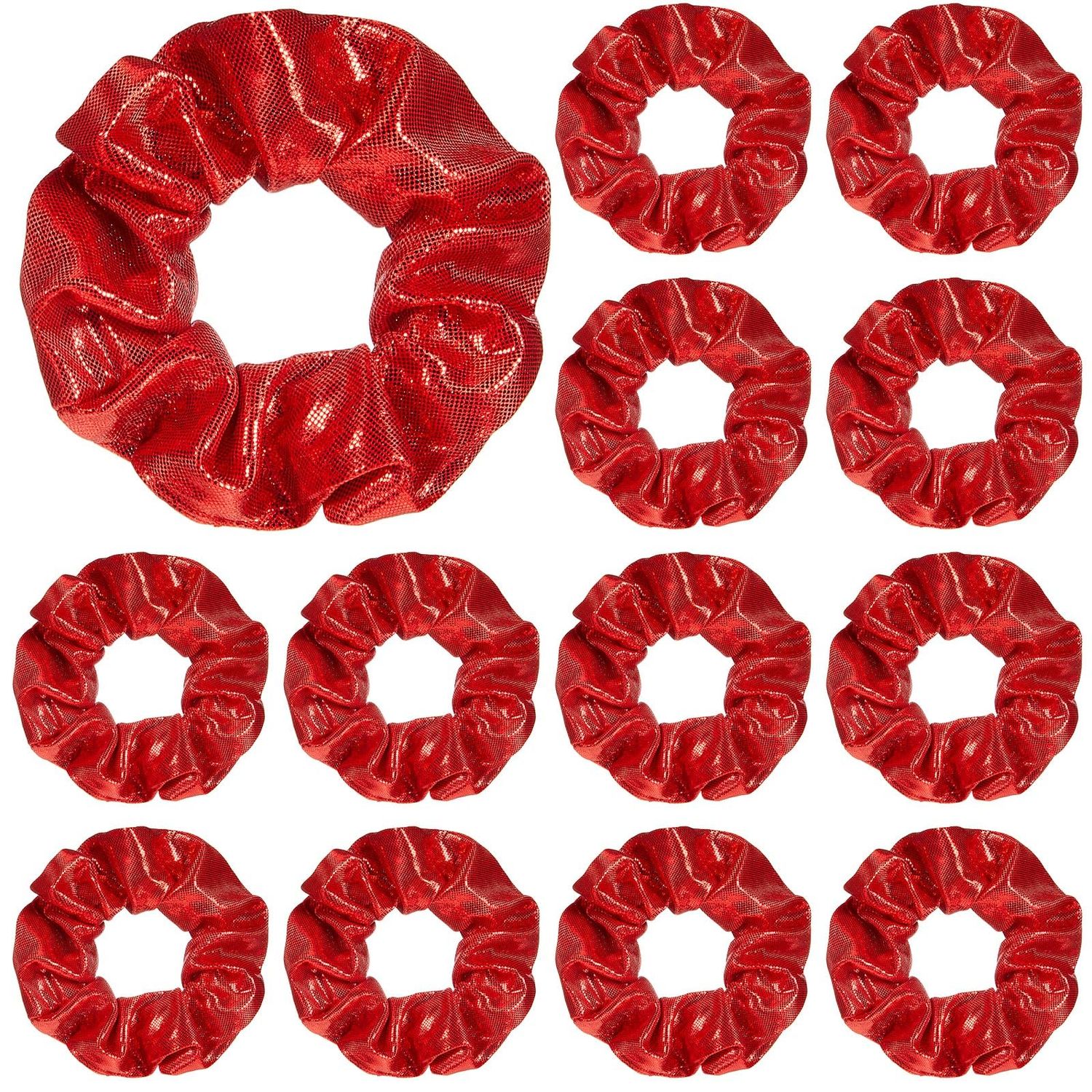 Taiyin 24 Pieces Shiny Metallic Scrunchie Solid Scrunchies Hair Ties Hair Elastics Accessories Elastic Band for Women Gym Dance Cheerleading Softball Volleyball Baseball Team(Red)