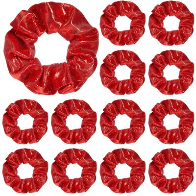 Taiyin 24 Pieces Shiny Metallic Scrunchie Solid Scrunchies Hair Ties Hair Elastics Accessories Elastic Band for Women Gym Dance Cheerleading Softball Volleyball Baseball Team(Red)
