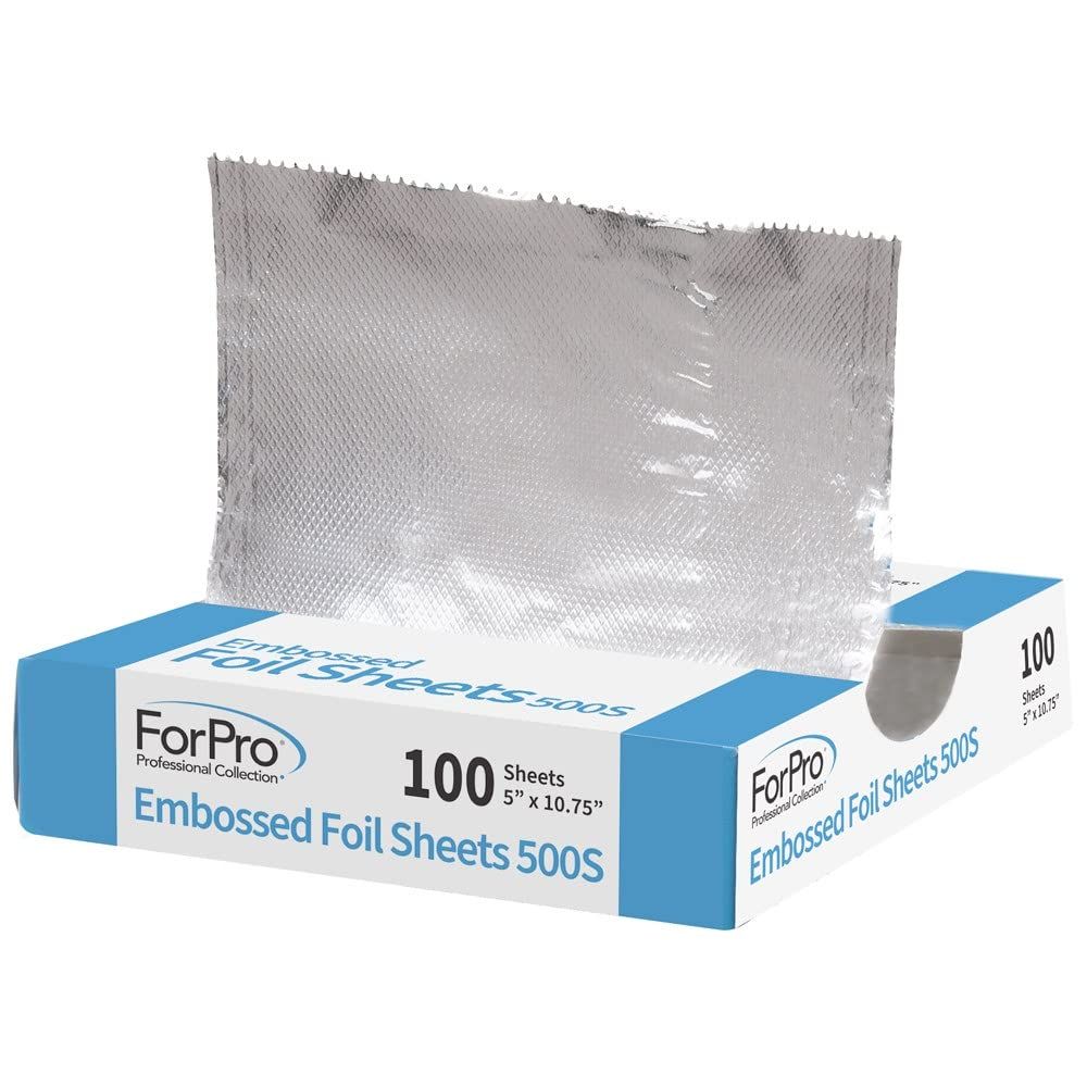 ForPro Professional Collection Embossed Foil Sheets 500S, Aluminum Foil, Pop-Up Dispenser, for Hair Color Application and Highlighting Services, Food Safe, 5&quot; W x 10.75&quot; L, 100-Count