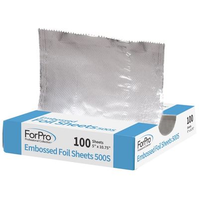 ForPro Professional Collection Embossed Foil Sheets 500S, Aluminum Foil, Pop-Up Dispenser, for Hair Color Application and Highlighting Services, Food Safe, 5&quot; W x 10.75&quot; L, 100-Count