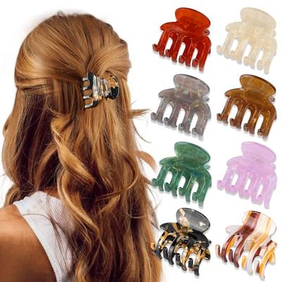 Magicsky Marble Hair Claw Clips, 8PCS Vintage Resin Tortoise Small Jaw Clip, Cute Nonslip Clip for Thin Thick Medium Hair-Aesthetic Styling Accessories for Women Girls Gifts, Pearly Brown Black