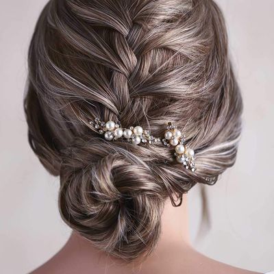 Asooll Gold Wedding Pearl Hair Comb Bride Crystal Headpiece Bridal Rhinestone Hair Clip Hair Accessories for Women and Girls (Set of 2) (A-Gold)