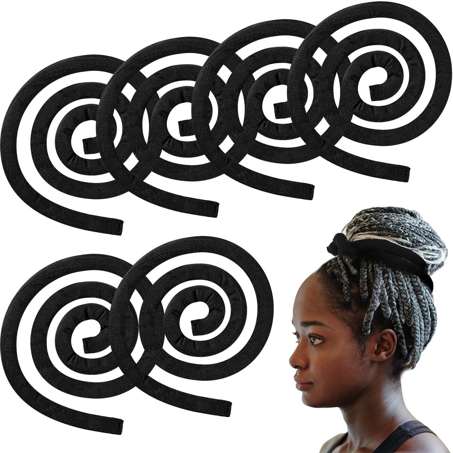 6 Pieces Iron Wire Embedded Hair Ties for Women &amp; Men - Spiral Bendable Loc Holders for Thick Curly Hair (Black)